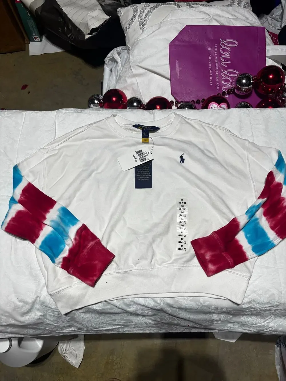 Ralph Lauren 8/10 cropped tied dyed arms red blue polo on back shoulder area nwt